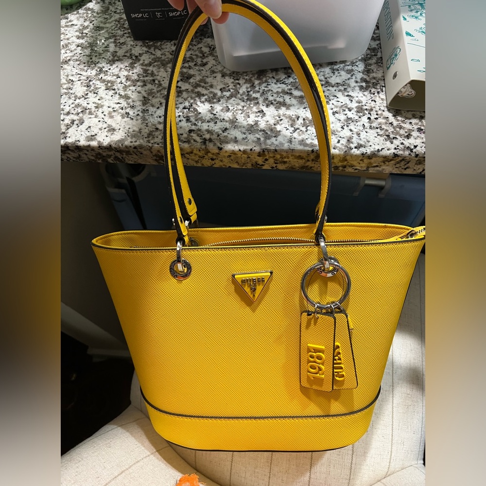 NEW Vegan Medium Mustard Yellow Guess Tote Bag